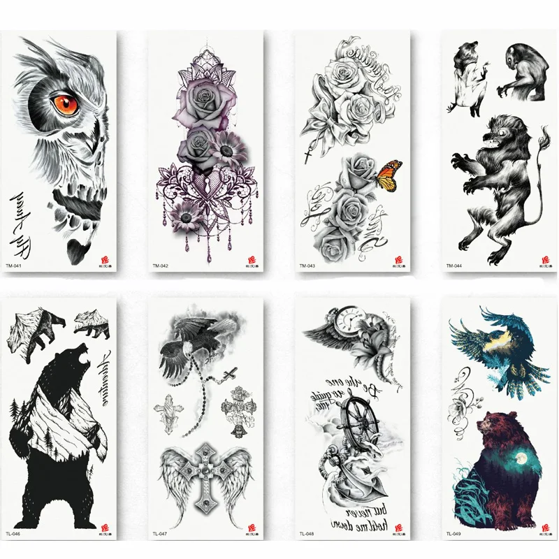 1 ورقة الجمال صائق للماء الوشم ملصق لطيف الملونة زهرة الذئب نمط النساء فتاة الجسم الفن المؤقتة الوشم القابل للإزالة