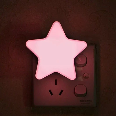 Милый светодиодный мини-светильник в виде звезды, ночник для ЕС/США, AC110-220V, прикроватная розетка, настенный светильник с датчиком управления, детский ночник - Испускаемый цвет: Розовый