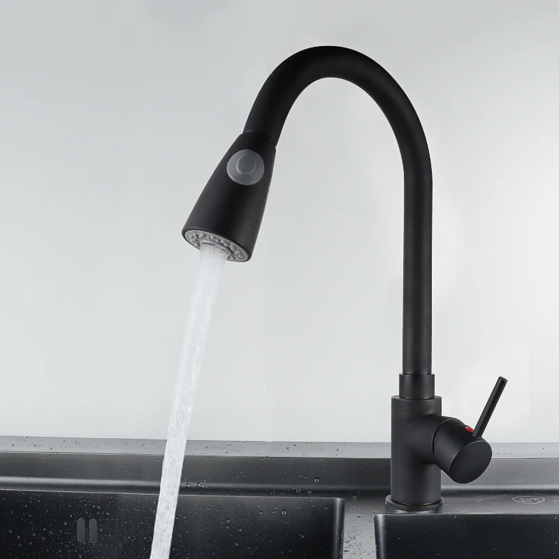 Черный пружинный выдвижной кухонный кран из хромированной латуни кран трубы с поворотом в две стороны 360 ручной душ горячий холодный