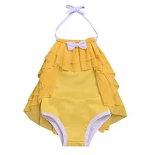 Модные детские несимметричные бретели для девочек, купальники, летние, простые, повседневные, без рукавов, гофрированные, пляжные купальные костюмы, W516