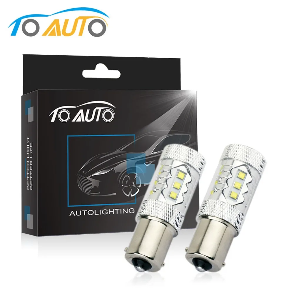 2шт 1156 BA15S P21w 80W Светодиодный чипы Высокая белая Автомобильная противотуманная