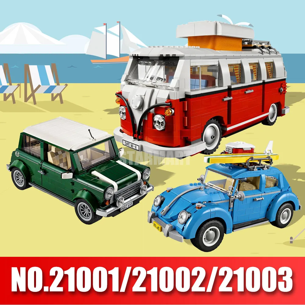 

LEPIN 21001 T1 Camper Van+LEPIN 21003 Beetle+LEPIN 21002 Cooper Model Building Blocks Bricks Toys Gift legoing 10220 10252 10242