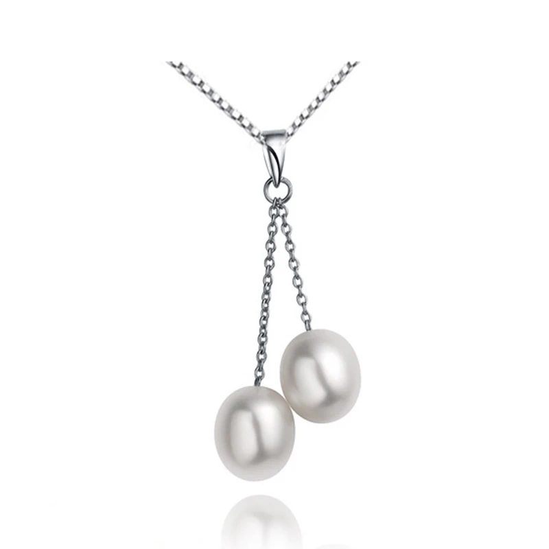Genuine Double Freshwater Pearl Pendants Necklaces 925 Silver
