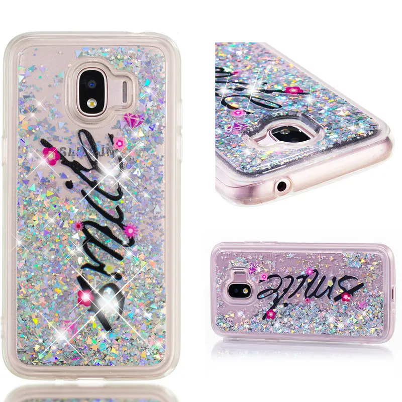 For Samsung Galaxy J2 Pro 2018 J250F Case Soft Cover Glitter Liquid Quicksand Cases A8 2018 PLUS Phone Bags Painted Smile