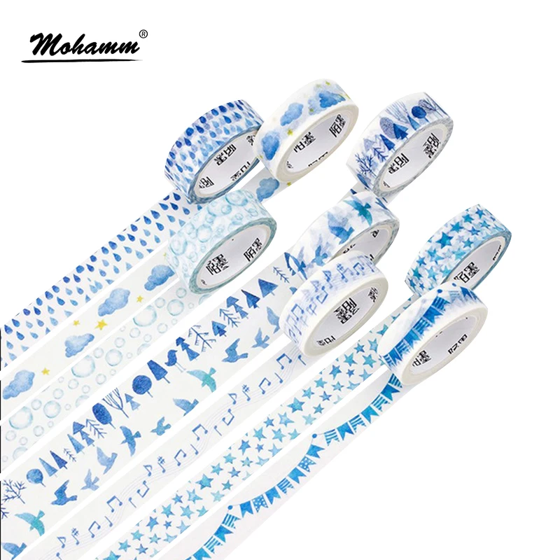 Creative Blue Notes Raindrops Forest Flags Stars Clouds Decorative Washi Tape Diy Scrapbooking Masking Tape School Office Supply