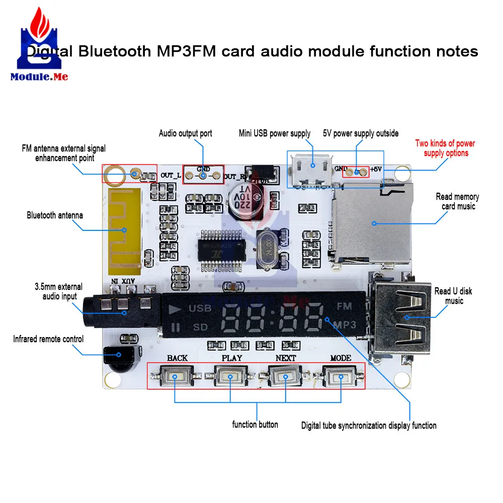 Цифровой светодиодный дисплей беспроводной Bluetooth FM MP3 декодирующая плата TF Micro SD карта аудио звуковой модуль с инфракрасным пультом дистанционного управления