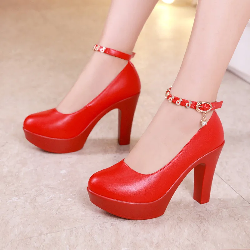 Большие размеры 32-43; туфли-лодочки на платформе с блочным каблуком; женская свадебная обувь; цвет красный, белый; ; Туфли Mary Jane; женские туфли на высоком каблуке; офисные туфли - Цвет: 10cm heel red