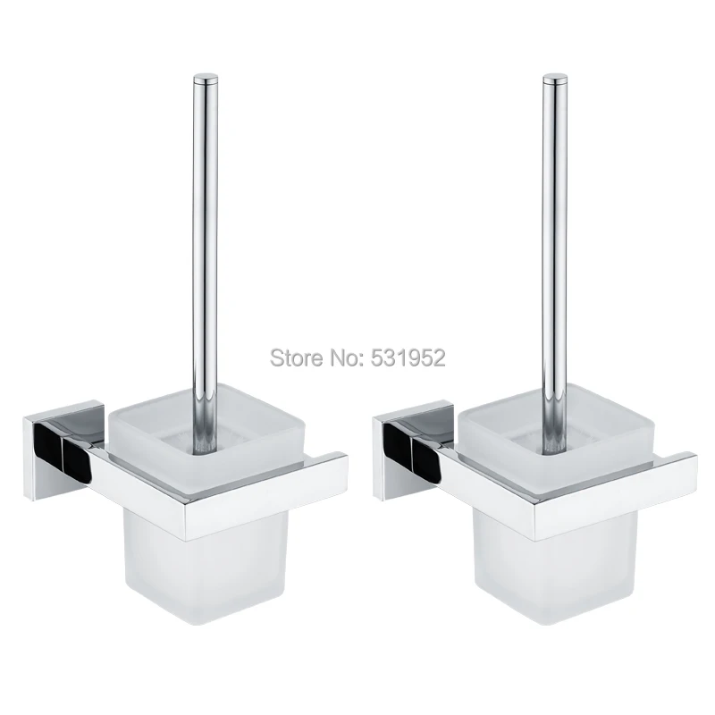 Lavatory Square Toilet Brush Set Wall Mount Toilet Brush Holder Glass Cup Bathroom Fitting SUS304 Stainless Steel Polished