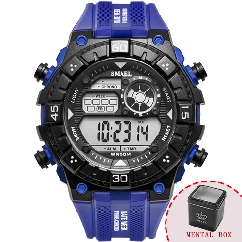 Белые спортивные часы для мужчин водонепроницаемые SMAEL мужские армейские часы военные цифровые 1439 Спортивные кварцевые цифровые часы мужские часы - Цвет: Dark Blue Box