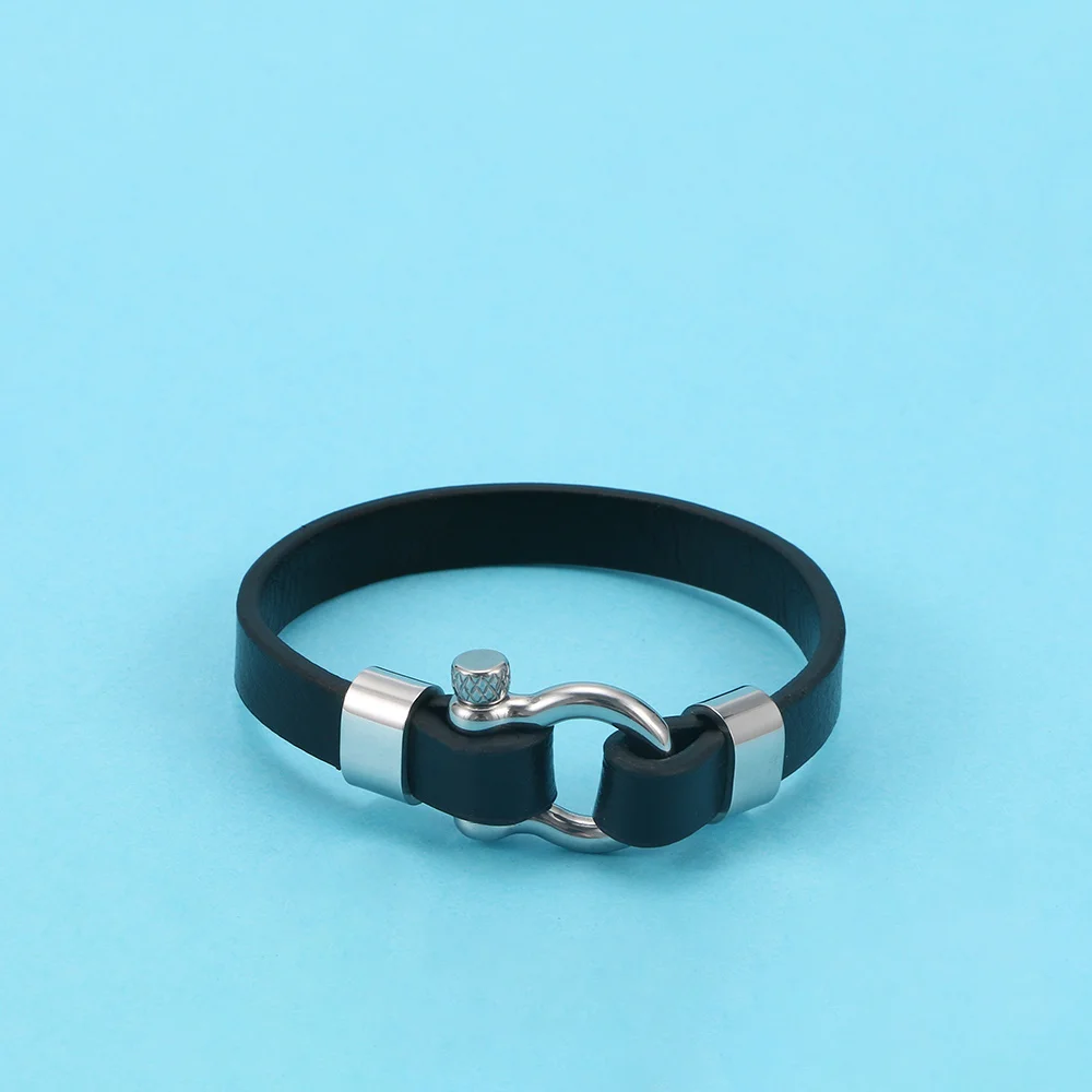 

New Style! Latest Popular Stainless Steel Faux Leather Bracelet For Men Charm Vintage Black Bangle Gifts