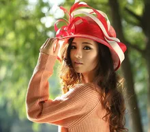 2017 Vestido de Las Señoras Sinamay Iglesia Derby Boda del Cóctel Del Partido de La Vendimia Sol Viseras Boinas Gorra de Ala Ancha Fedora Nuevo Rojo