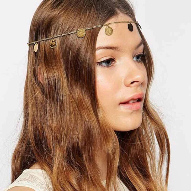 Женская мода кулон цепь пластина аксессуар для волос голова ремень шлем цепочка украшение на лоб леди драгоценности