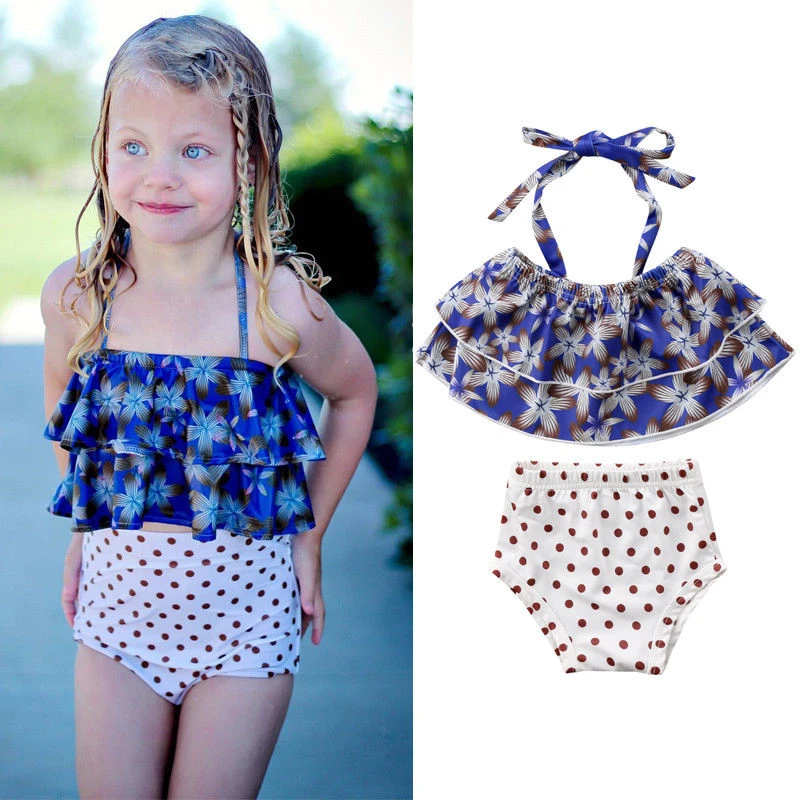 Kids Baby Girl Bikini Set 2018 Cute Printing High Waist Swimwear