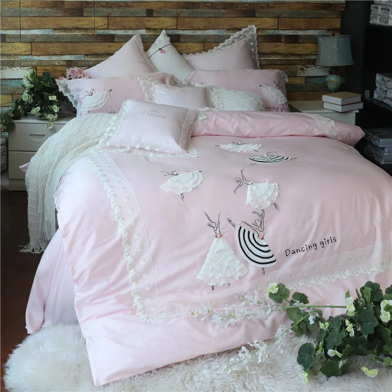 

New Pink Princess Bedding Set Queen King Double size Bed set Dancer Girls Luxury Duvet/Quilt cover Bed sheet set soft 40