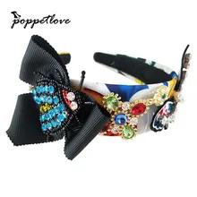 Baroque Queen Bow tie Crowns Tiaras Wedding Bridal Headpieces butterfly Hair Jewelry Vintage Brides Girls Party Headdress