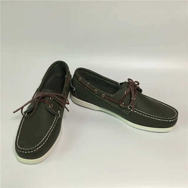 Men Leather Boat Shoes Lace Up Moccasins White Sole Casual Driving ...
