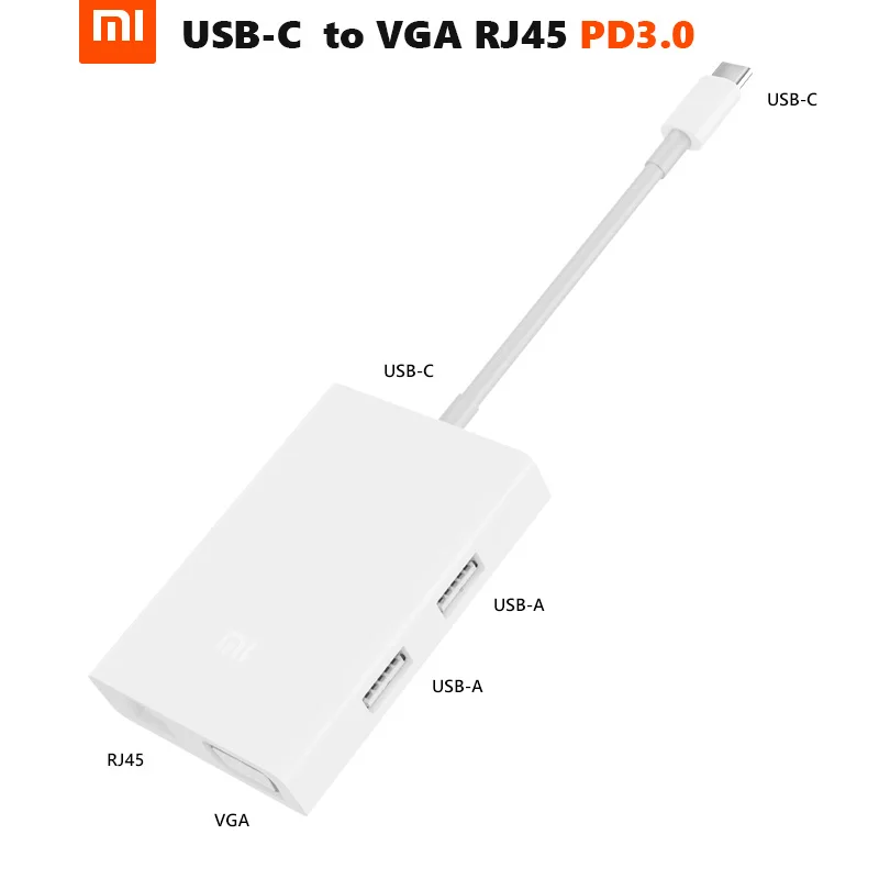 Оригинальный Xiaomi USB-C to VGA RJ45 многофункциональный удлинитель зарядного устройства