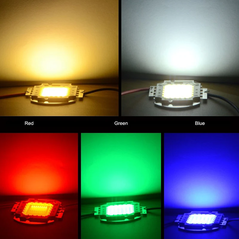 Puces LED COB pour budgétaire, 10W 20W 30W 50W 100W, blanc/rouge/vert/bleu/RGB/UV