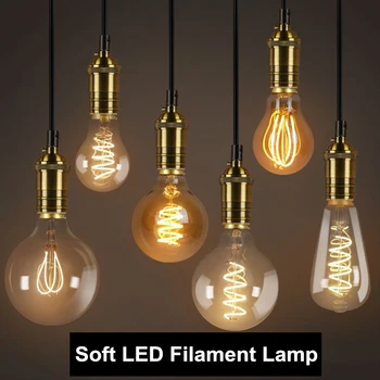 

YNL Retro Edison Bulb Soft Spiral LED Filament bulb E27 220V 3W ST64 A60 G80 G95 G125 T45 T185 Retro lamp Light lighting decor