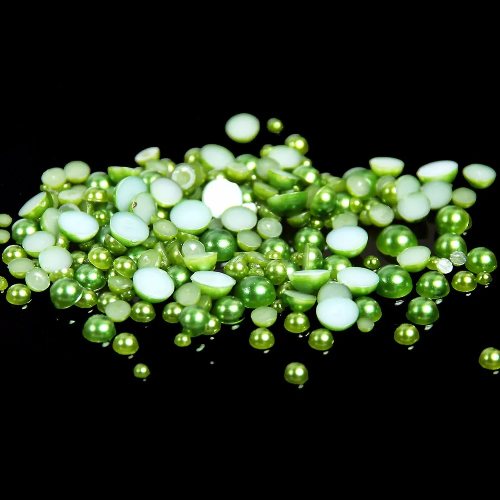 

2mm,4mm,6mm,8mm,10mm,12mm,14mm Green Color Flat back ABS round Half Pearl beads, imitation plastic half pearl beads