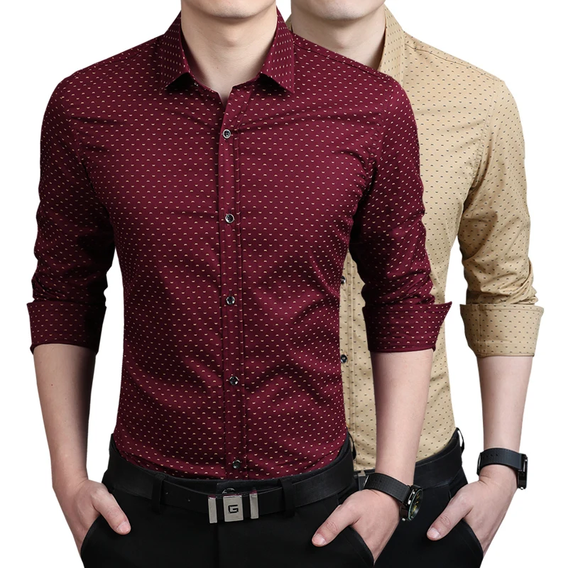 Mens Dress Shirt Polka Dot Pattern Plus Size M 4XL 5XL Cotton Business ...