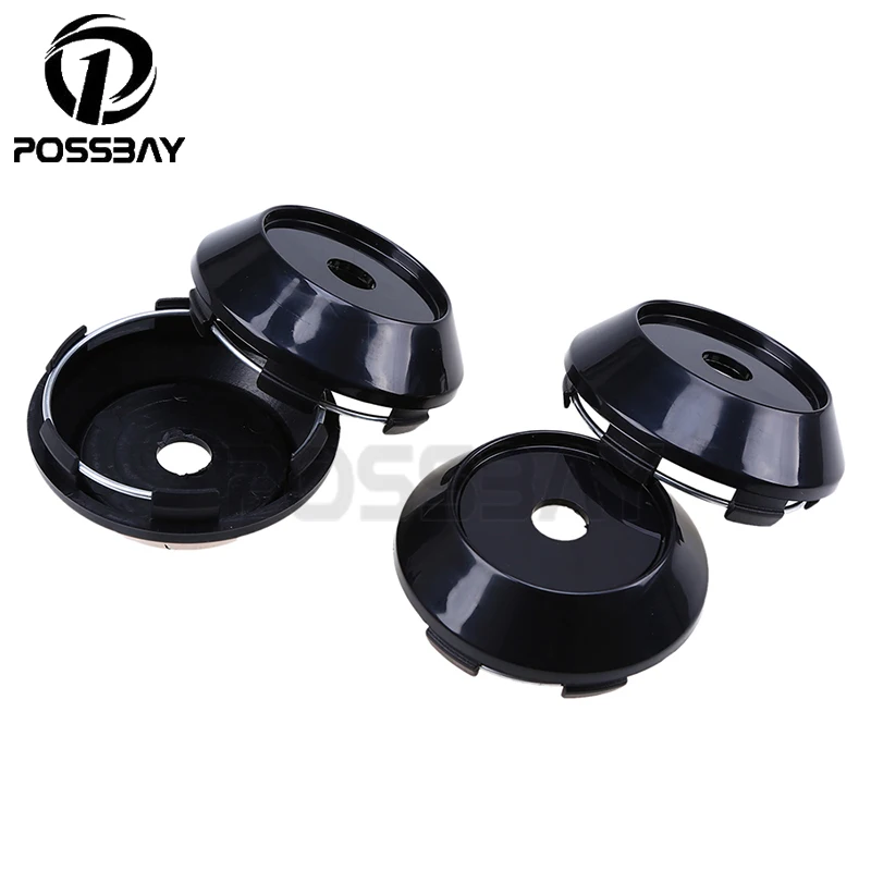 POSSBAY Universal 4 Pcs Black/Chrome Car Emblem Wheel Center Hub Cap Auto Wheel Badge Cover Auto Exterior Accessories