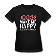 100% Cotton Print Women'S Print Crew Neck Dogs Make Me Happy Female Short-Sleeve Tee crew neck trippy print tee