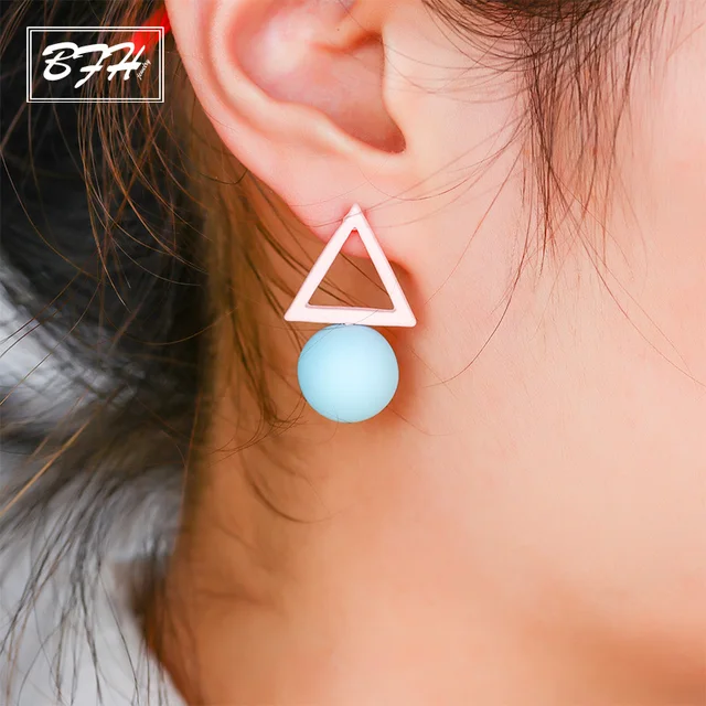 Bfh Fashion Charm New Triangle Asymmetric Diffe Candy Long Stud Bfh Fashion Charm New Triangle Asymmetric Diffe Candy Long Stud Earrings For Women Party Korean Round
