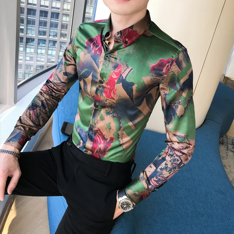 

British Style Shirt Men High Quality Slim Fit Dress Male Shirts Long Sleeve Print Gentlemen Tuxedo Business Men's Shirts 3XL-M