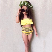 Детский купальный костюм для маленьких девочек, бантик на бретельках, высокая талия, комплект бикини из 2 предметов, купальный костюм с бантиком, купальный костюм, пляжная одежда