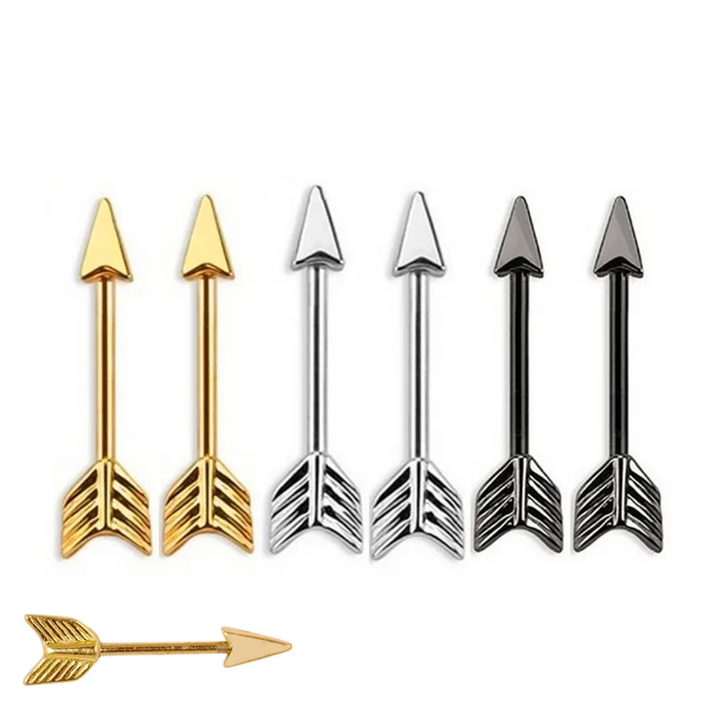 

1 Pc Arrow Nipple Piercings Sexy Surgical Stainlesss Steel Earbone Piercing Black Silver Body Piercing