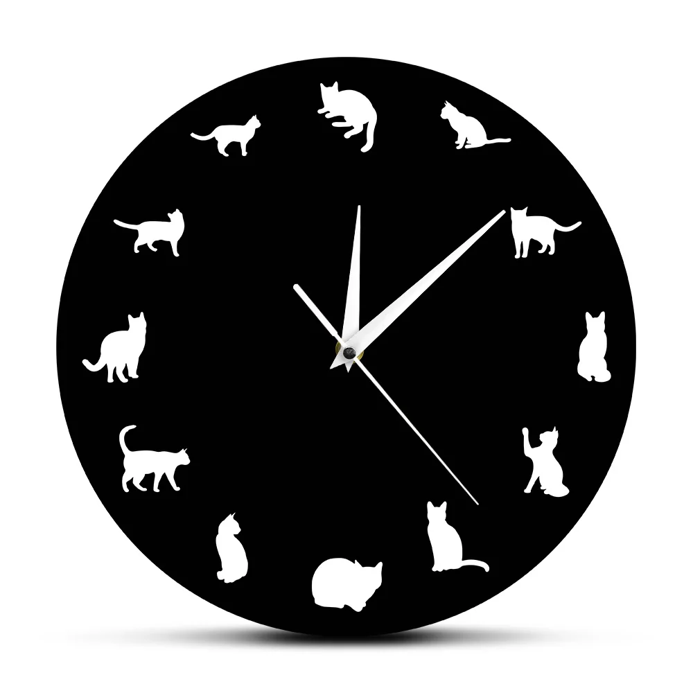 12 Diversi Cat Pose Modern Wall Clock Kitty Clock Orologio Da Parete Pet Shop Wall Art Kitten Animal Nursery Decor Cat Lovers Gift