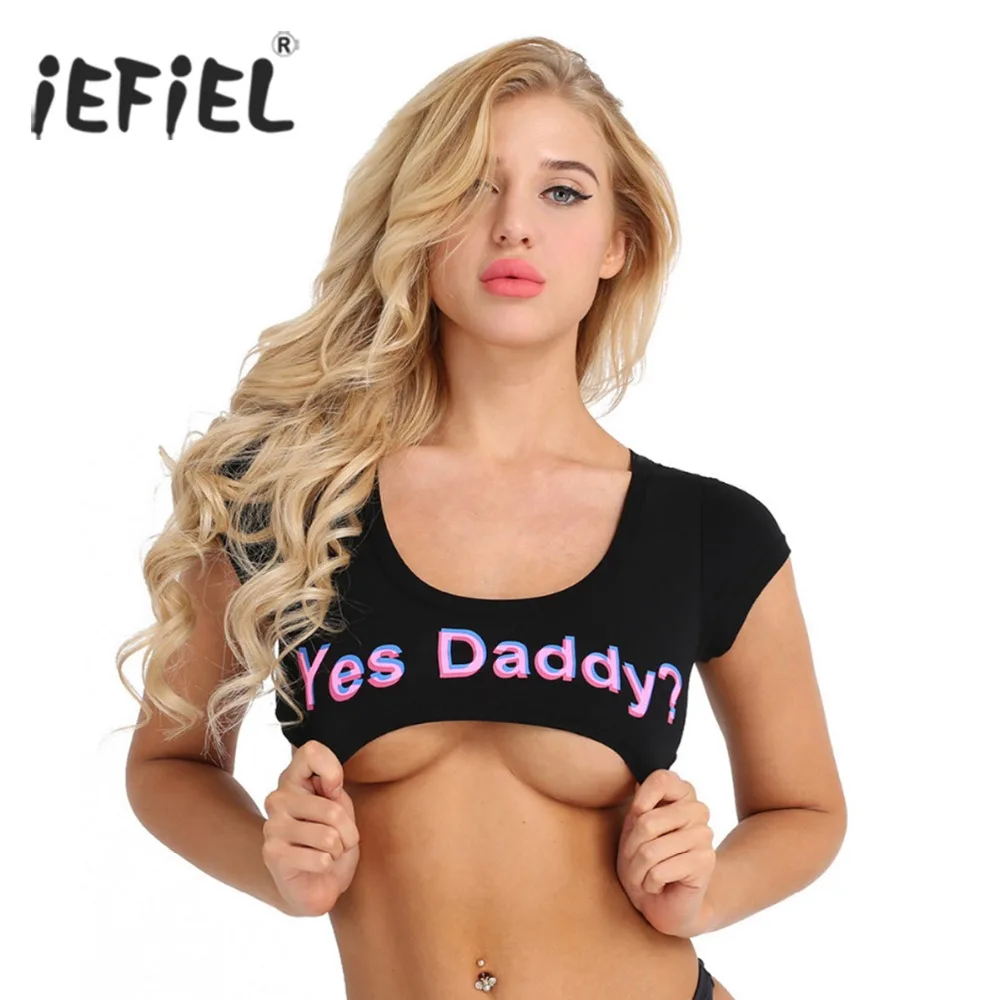 

Women Girls Short Tees Stretchy Cotton Letter Printed Summer Crop Tops Short Tees Bra Blouse Sexy Fashion Costume Party Tops
