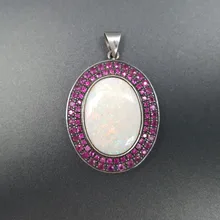 Lii Ji 925 Sterling Silver 18x23mm Oval Natural Australia Opal setting Ruby Antique Pendant