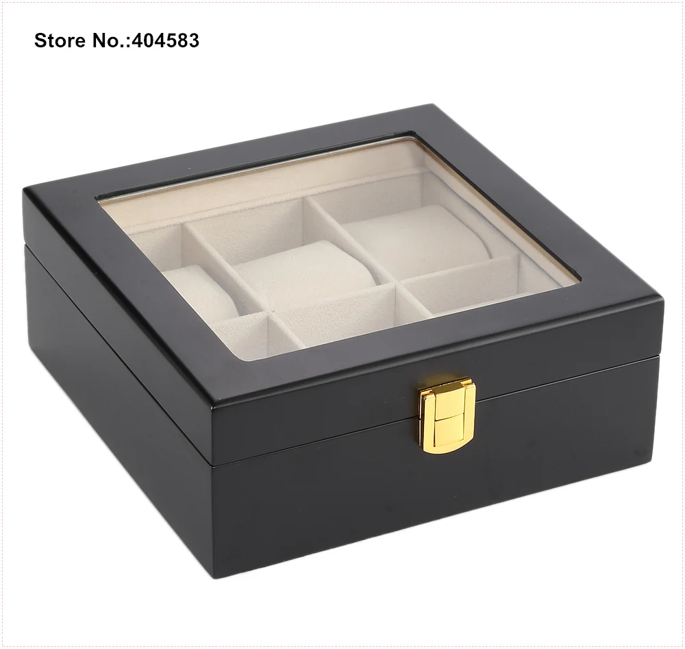 Professional New Fashion Glass Lid Window Black Matte Wood Jewelry Set