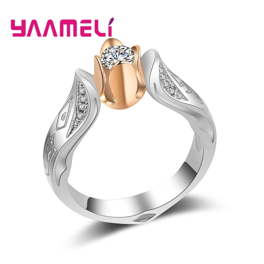 

Women Fashion New Collection Authentic Flower Ring CZ Gold Color Lotus Enamel 925 Sterling Silver Jewelry Big Sale