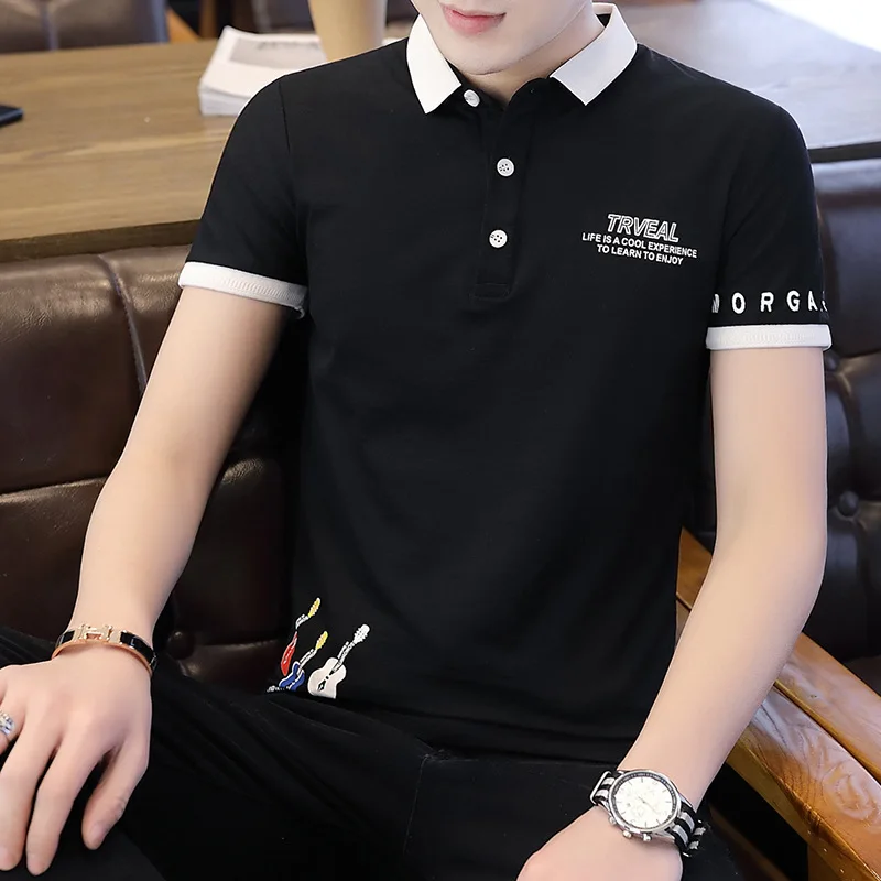 

Letter Print Solid Men's POLO SHIRT Summer Casual Cotton High Quantity Breathable Golf Tennis Jerseys Short Sleeve Plus Size