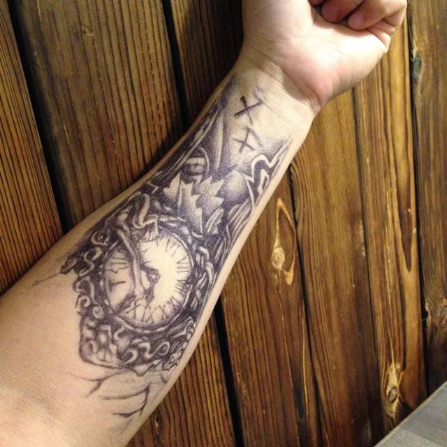 temporaire tatouages grande horloge croix bras faux transfert de