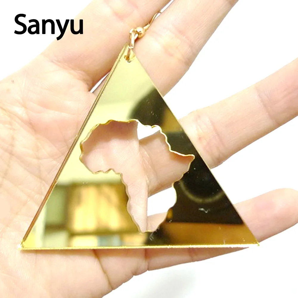 

Exaggerated Fashion Golden Mirror Surface Acrylic Hollow Out Drop Earrings Cool Triangle Map of Africa Big Dangle Earrings Women