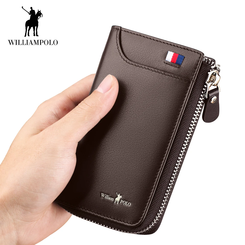 WilliamPOLO luxury Business Men Wallet Genuine Leather Short Wallet Zipper Card Holder Coin Pocket Standard High Quality Wallets
