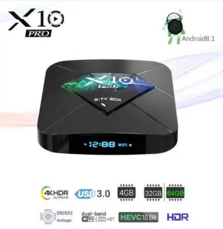 X10 Pro Android 8 1 Smart ТВ коробка S905X2 LPDDR3 4 Гб оперативной памяти 32 встроенной памяти/64GB 2 4G