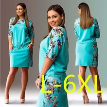5XL 6XL большой размер летнее платье большого размера платье с принтом синие красные желтые прямые платья размера плюс женская одежда Vestidos