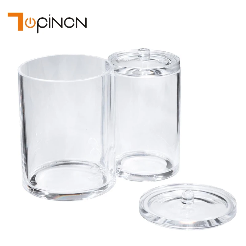 

2 Barrels Clear Large Capacity Acrylic Cosmetic Makeup Organizer Storage Box Plastic Container Cotton Swabs Cotton Pad Holder