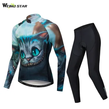 

Weimostar 3D Printing Cycling Clothing Men Autumn Cycling Jersey Set Long Sleeve Cute Bicycle Clothes Windproof MTB Bike Wear