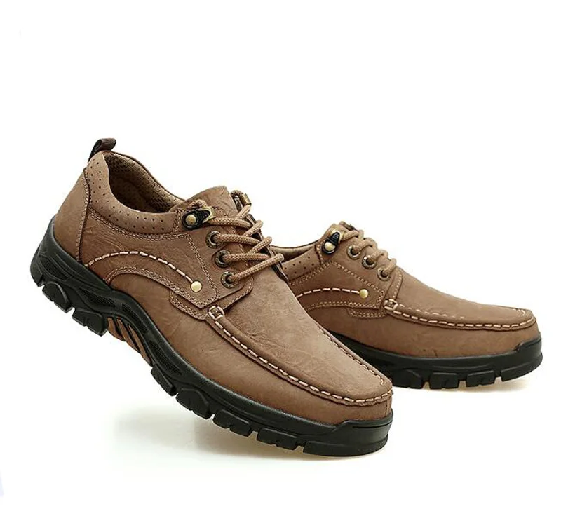 Мужская обувь размера плюс из натуральной кожи; модные водонепроницаемые повседневные туфли на плоской подошве; мужские кожаные лоферы без застежки; Мокасины - Цвет: light brown lace