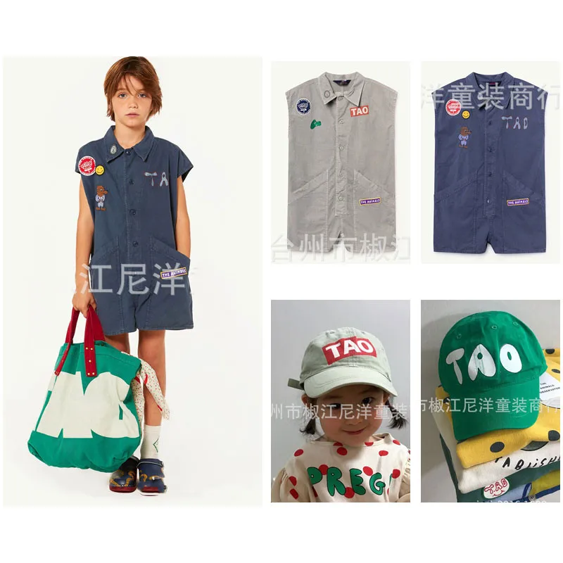 

Ins2019 Spring and Summer New Short-sleeved Boy and Girl Tooling Jumpsuit Retro Loose Onesies One-pieces Bodysuits Baby Romper