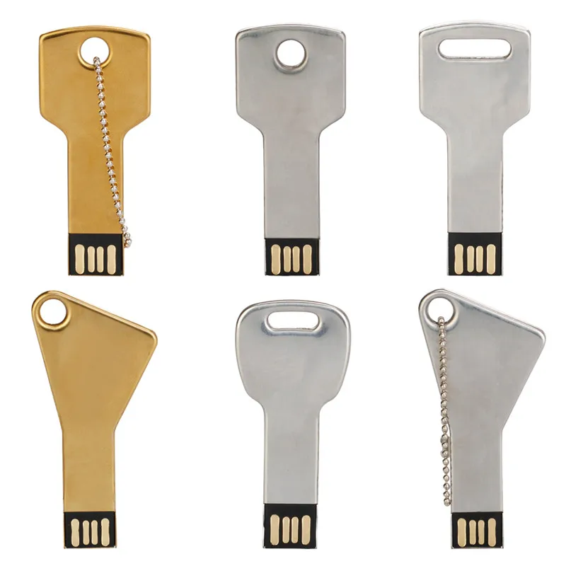 

USB Flash Drive 32GB Key Shape usb stick 2.0 128GB 64GB pen drive metal gold pendrive 16GB memory stick 8GB 4GB Free custom logo
