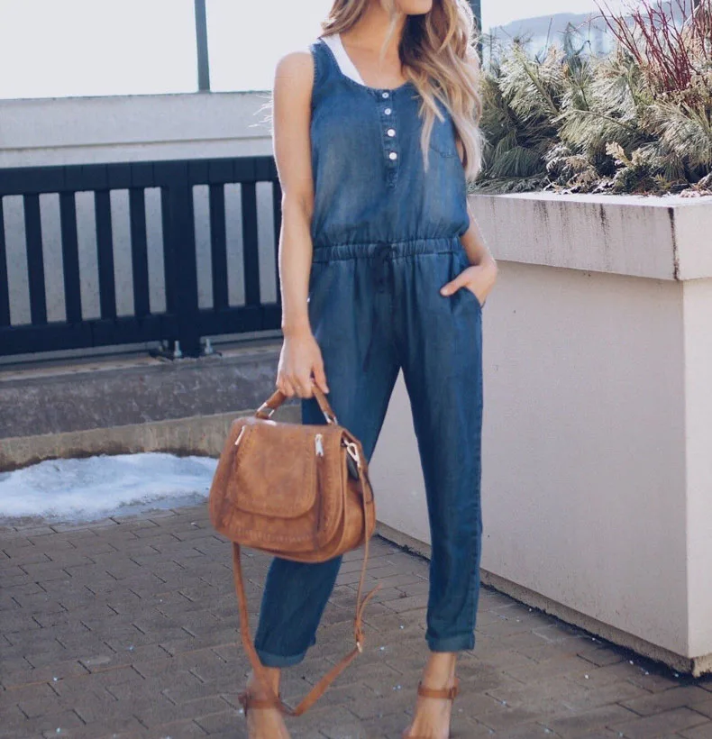 Summer European and American women's denim sleeveless jumpsuit pants (10)