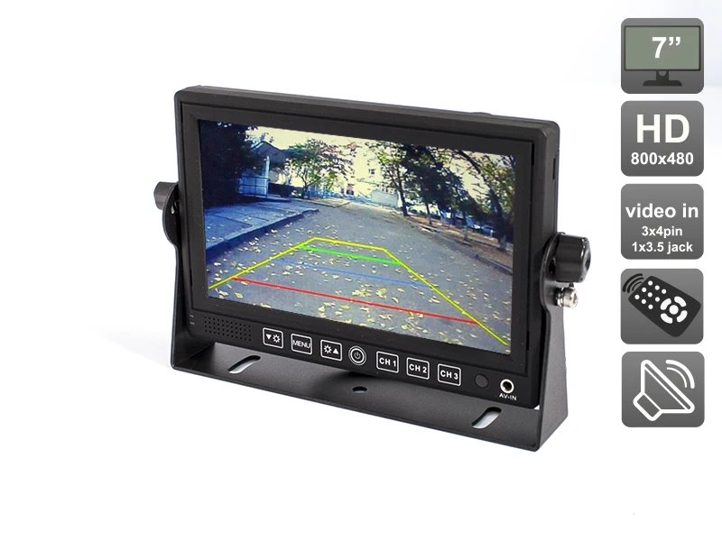 

7 inch HD 800x480 Monitor for Truck, Bus, Van (3 x 4PIN input for truck camera + 1 AV), AVIS Electronics AVS4714BM
