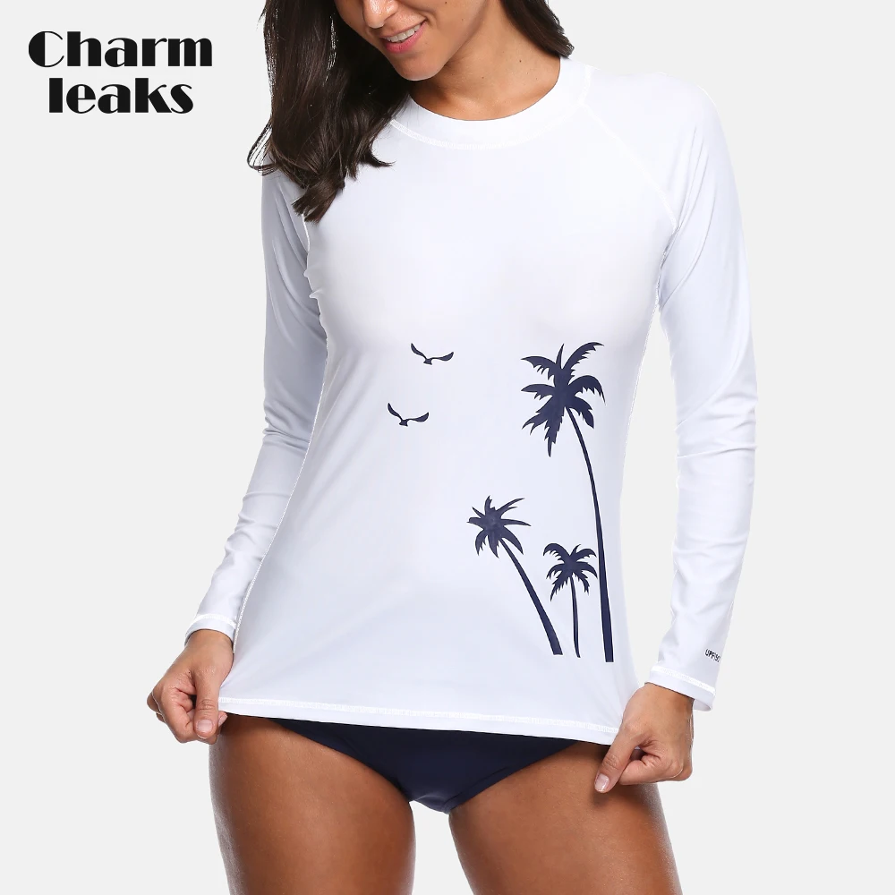 Charmleaks النساء طويل كم Rashguard أعلى ملابس السباحة تصفح أعلى الجري قميص المشي قمصان طفح الحرس UPF50 + Charmleaks النساء طويل كم Rashguard أعلى ملابس السباحة تصفح أعلى الجري قميص المشي قمصان طفح الحرس UPF50 +